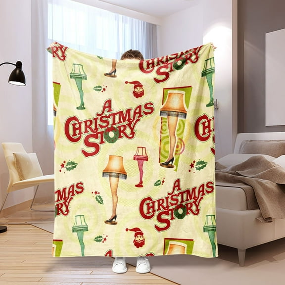 Vintage 1950s Retro Christmas Story Themed Throw Blanket - Thick & Soft Fleece Bedspread with Leg Lamp Design, Multi-Use Couch Bedspread for Home Decor, Movie Nights, Holiday Gifts
