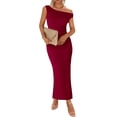 thumbnail image 1 of Vestido largo BTFBM para mujer, verano 2025, con abertura fruncida en un solo hombro, 1 of 7