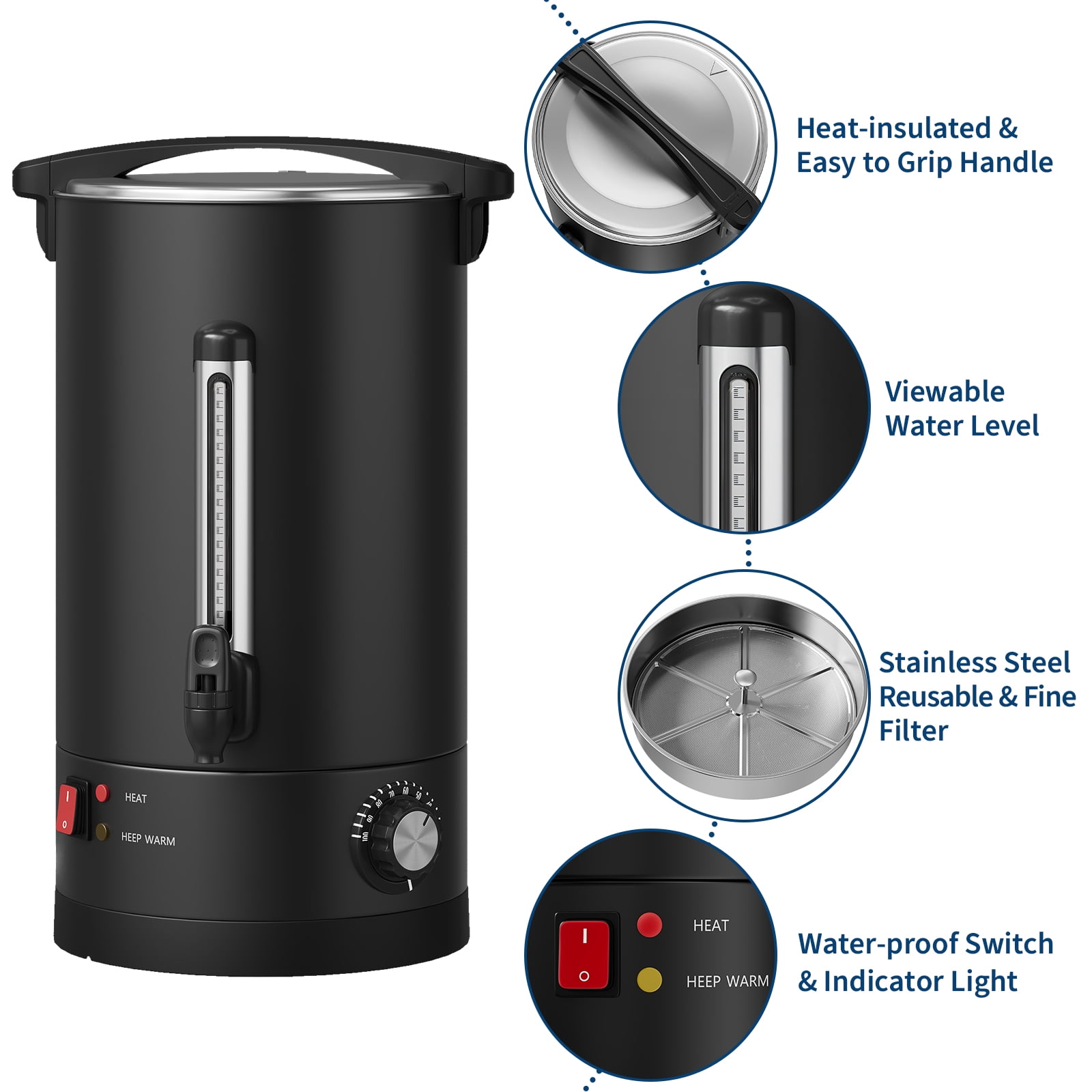 14L/100 Cups Coffee Urn-3.8 Gallon Double Wall Commerical Coffee Maker for Buffet Catering Wedding Gathering,Large Capacity Hot Coffee Dispenser,Stainless Steel Hot Water Urn-Black
