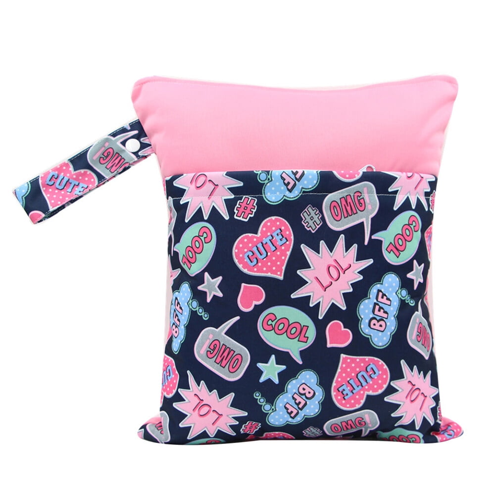 Diaper wet bag Cloth Diaper Wet Bags Colorfully Printed Dry Wet Bag with Hanging Strap and Two