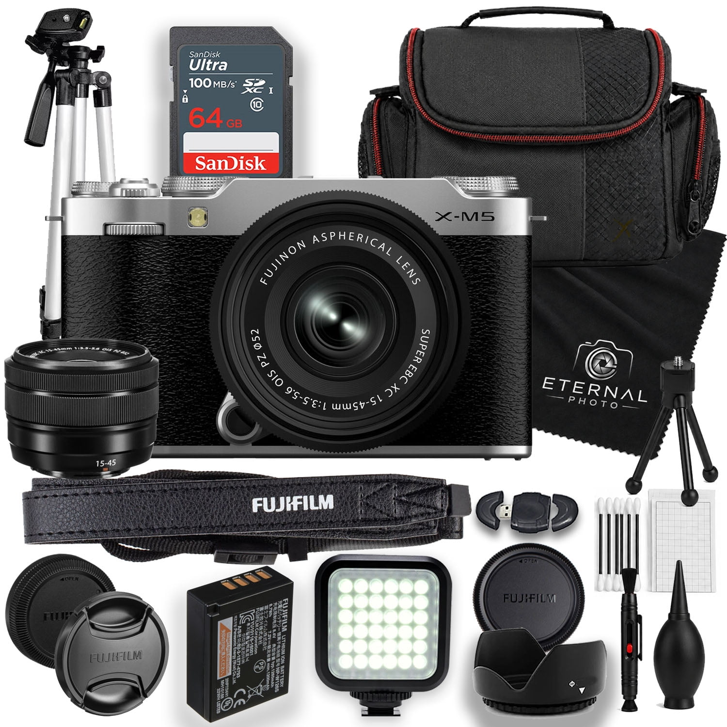 Fujifilm X-M5 Mirrorless Camera Body with XC 15-45mm F3.5-5.6 OIS PZ Lens (Silver)