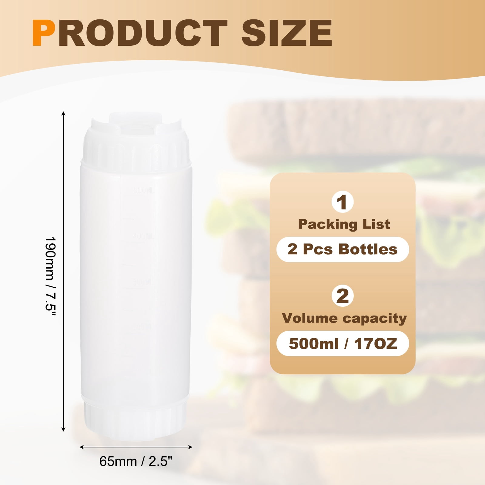 Uxcell Condiment Squeeze Bottles, 2pcs 20 oz Refillable Plastic Squirt Bottle Dispensers Leak Proof for BBQ Cooking Oil Barbecue Seasoning Honey Syrup, White