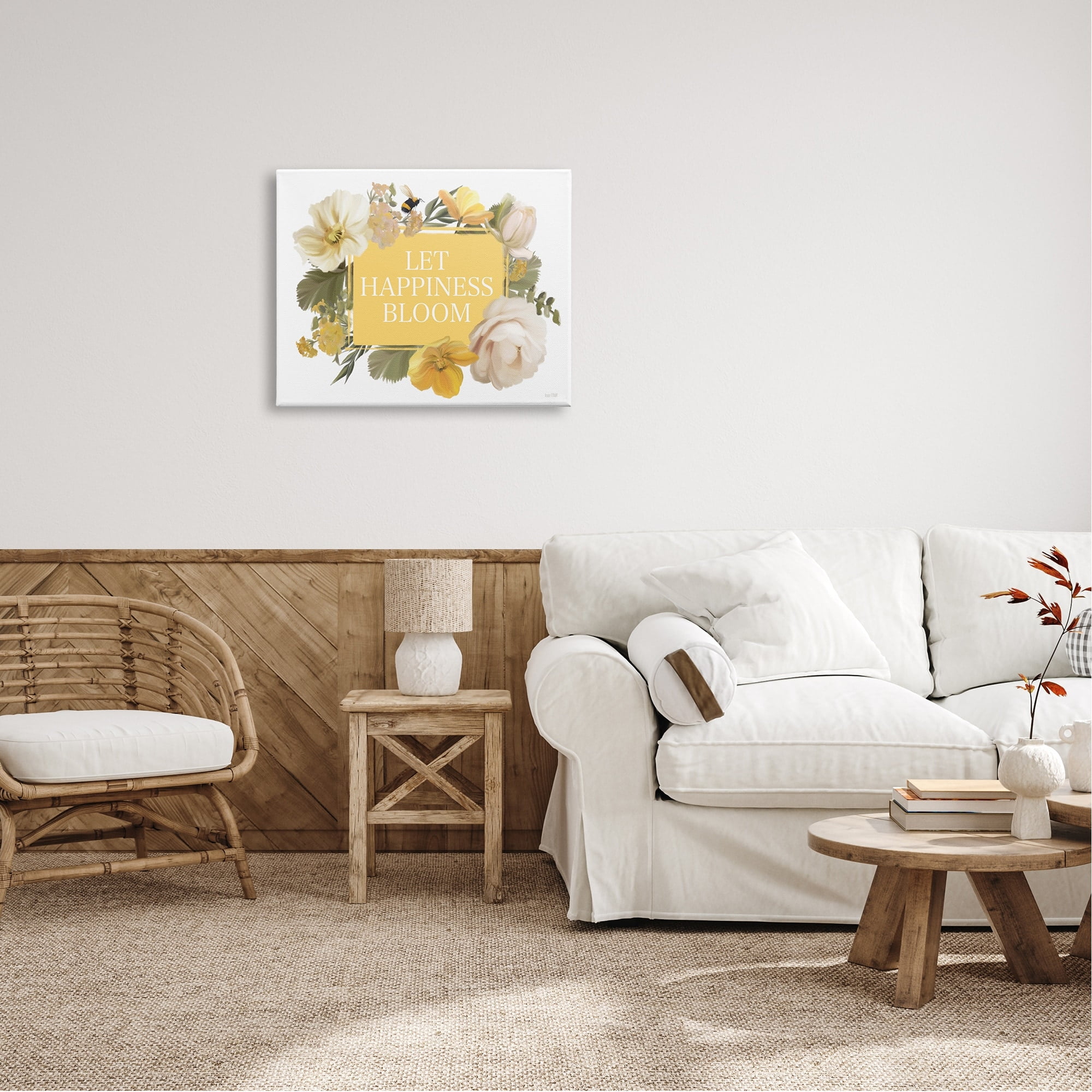 Stupell Industries Bold Let Happiness Bloom Yellow White Blushing Flowers, 30 x 24, Design by House Fenway