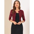 thumbnail image 4 of Cárdigans elegantes con cuello redondo y mangas 3/4 de encaje transparente para mujer borgoña XL, 4 of 6
