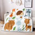 thumbnail image 4 of lokua Cartoon Woodland Animals Throw Blanket, Bear Deer Fox Rabbit Raccoon Forest Baby Kids Blanket, White Blanket Cozy Warm Soft Lightweight Fuzzy Flannel Fleece Blanket for Couch, Sofa, 50"x60", 4 of 6