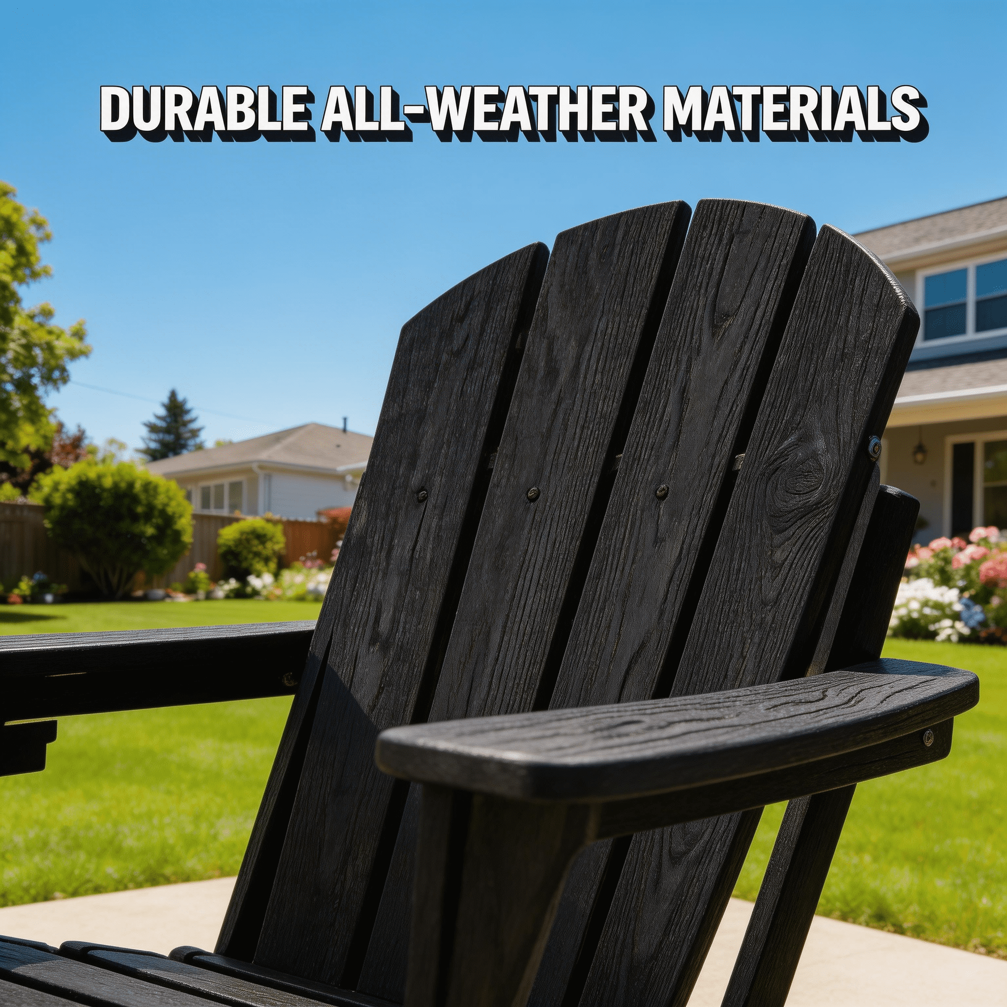 Folding Adirondack Chairs, Patio Chairs, Lawn Chairs, Outdoor Chair, Adirondack Chair Plastic, Fire Pit, Weather Resistant with Cup Holder for Deck, Backyard, Garden(Black)