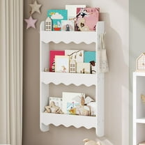 3-Tier Kids Bookshelf, Wall Mounted Book and Toy Storage Rack, Wooden Storage Book Rack for Kids, Wall Book Shelf Organizer, for Kids Room, Playroom, Bedroom, Nursery, White KBWT8701