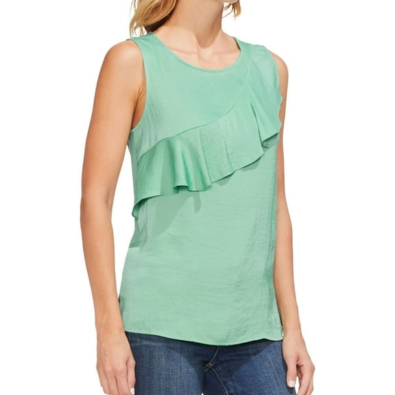 Vince Camuto Womens Ruffled Sleeveless Blouse Top, Green, Medium