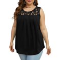 thumbnail image 3 of Camisetas de Tirantes de Verano para Mujer, Corte Holgado, Túnicas Plisadas, Escote Redondo, Sin Mangas, Encaje, Dobladillo Curvo, Fluidas. Negro XXXL, 3 of 6