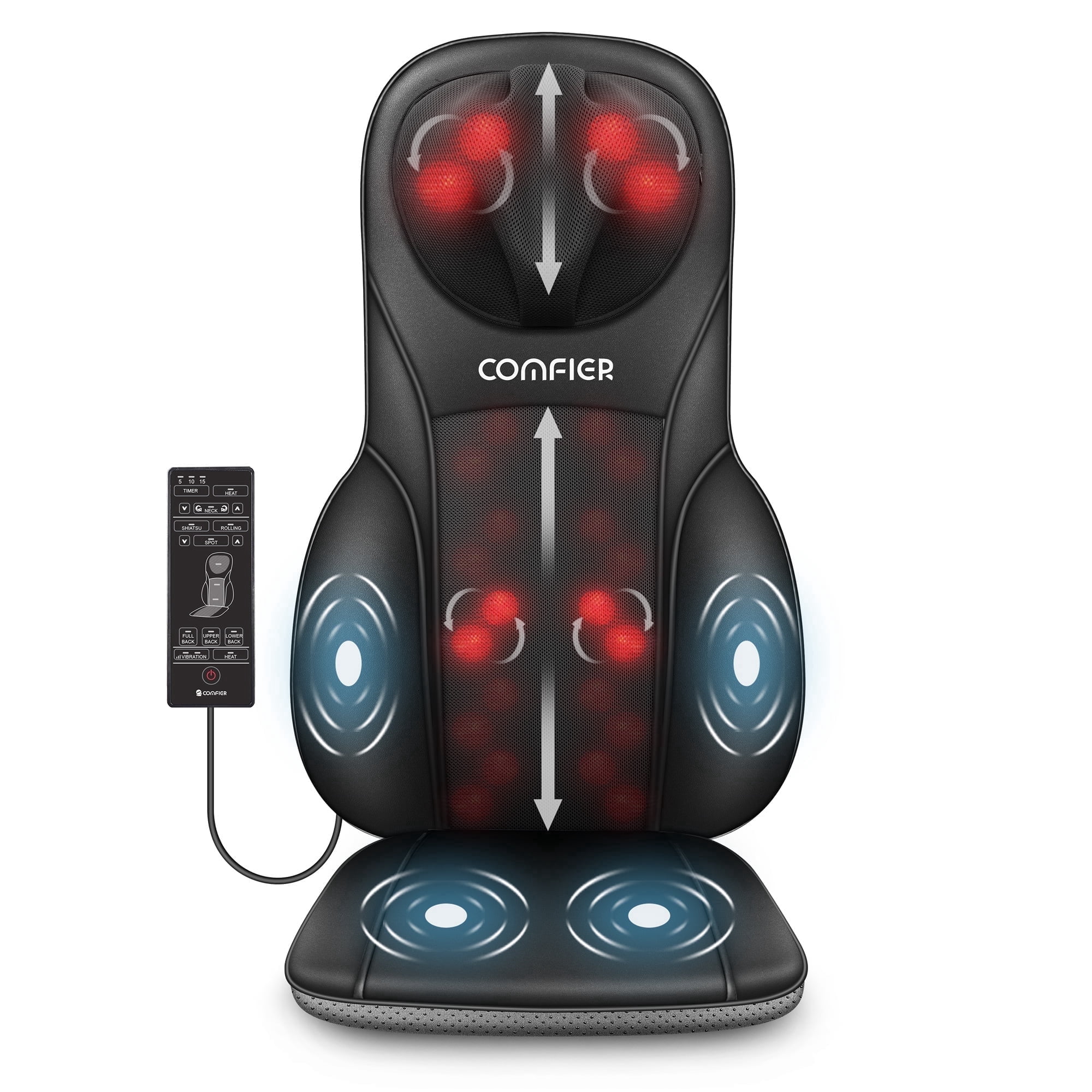 COMFIER Shiatsu Neck & Back Massager with Heat, Height Adjustable Massage Chair Pad for Pain Relief, Seat Cushion