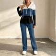 thumbnail image 7 of Bzdzmqm Women's 2 Piece Lounge Set V Neck Long Sleeve Hoodie with Wide Leg Pants Casual Solid Basic Tracksuit Cozy Zip Up Loungewear Fall Winter Outfit, Blue M, 7 of 7