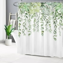 HVEST Eucalyptus Leaf Shower Curtain, Sage Green Leaf Watercolor Shower Curtain - Succulent Plant Bathroom Decor, Waterproof Polyester Fabric, Includes 12 Hooks, 72x78 Inches