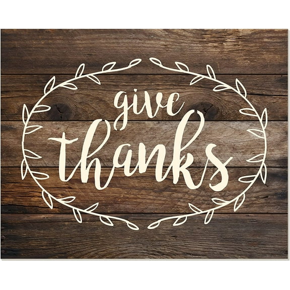 Give Thanks Floral Wreath Wall Sign 12x15