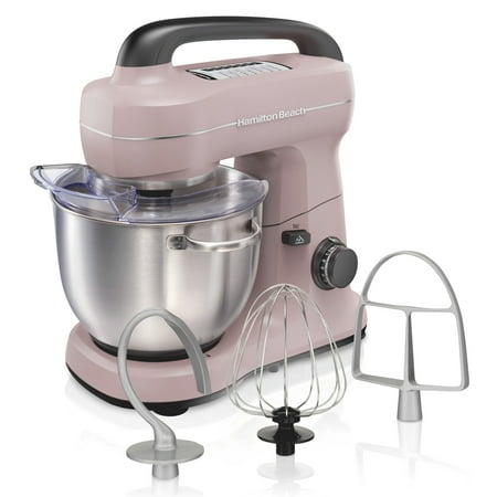 Hamilton Beach 4 Quart Stand Mixer for Kitchen, 7 Speeds, Tilt-Head, Dough Hook, Whisk & Flat Beater, Rose