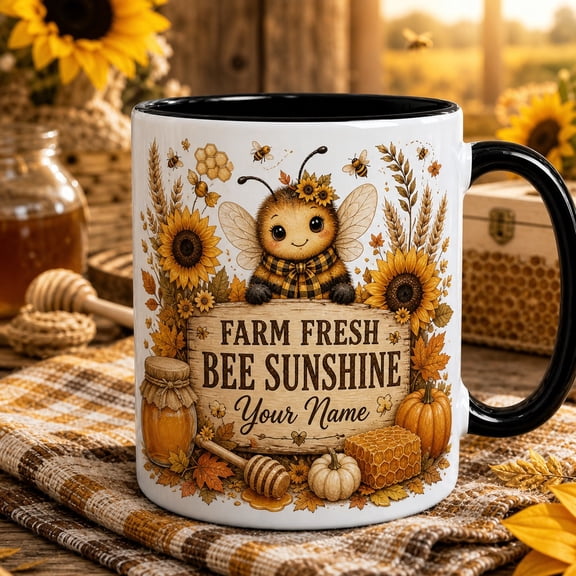 Ceramic Mug Bee Sunflower Harvest Coffee Cup for Fall Gift