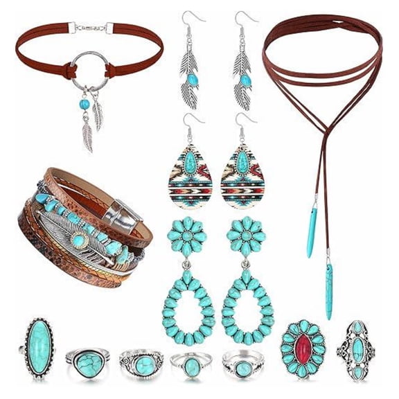 Western Jewelry for Women Bohemian Turquoise Jewelry Set Turquoise Faux Leather
