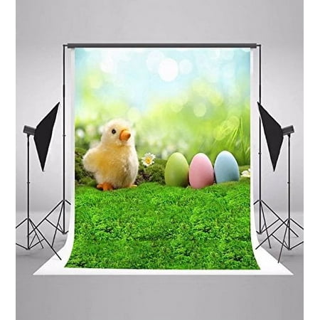 Image of MOHome 5x7ft Easter Photo Backgrounds Green Grass Chick Egg Photography Backdrops