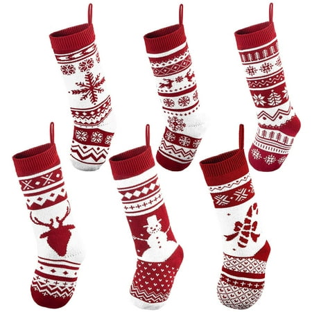 JOYIN 6 Pack 18" Knit Christmas Stockings, Large Rustic Yarn Xmas Stockings for Family Holiday Decorations