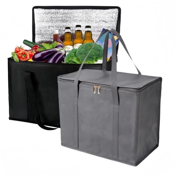 2-Pack Large Capacity Insulated Cooler Tote Bags with Foldable Bottom Design – Thermal Food Delivery Bag for Travel, Picnic & Refrigeration Storage
