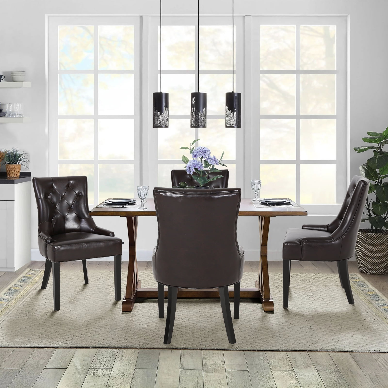 Kadyn 2 Pcs Modern Living Dining Room Chairs, Leather Dining Arm Chairs for Bedroom, Kitchen Chair with Solid Wood Legs and Inclined Handrail, Brown Kadyn 2 Pcs Modern Living Dining Room Chairs, Leather Dining Arm Chairs for Bedroom, Kitchen Chair with Solid Wood Legs and Inclined Handrail, Brown