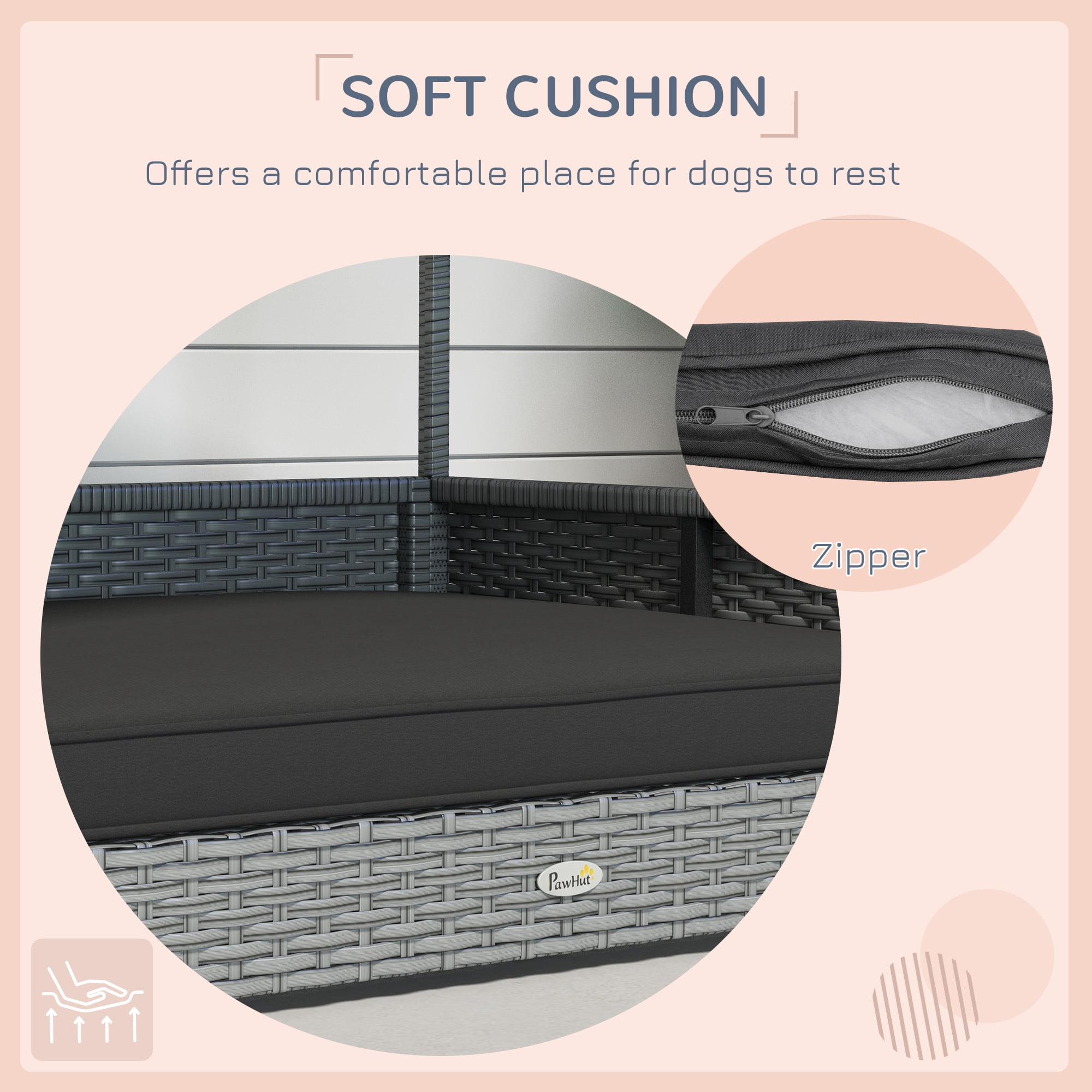 YIYADO Wicker Outdoor Dog Bed with Canopy, Rattan Dog House with Water-Resistant Cushion, Gray