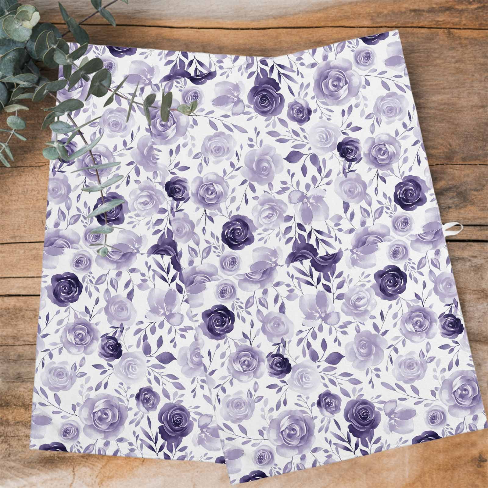 Purple Flowers Kitchen Towels Set of 3, Water Absorbent Dish Towel, Watercolor Farmhouse Botanical Floral Leaf Decorative Hand Towels - Quick Drying Cloth for Cooking Baking, 18x28 Inch