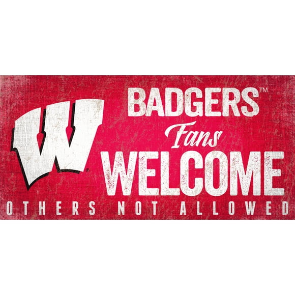 Wisconsin Badgers Wood Sign Fans Welcome 12x6