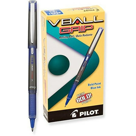 Pilot VBall Grip Liquid Ink Rolling Ball Pens, Bold Point, Blue Ink, Dozen Box (35607)