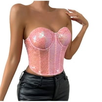 Mittory Women's Glitter Sequin Bustier Corset Top Back Zipper Strapless Tube Top Festival Outfits for Women and Girls