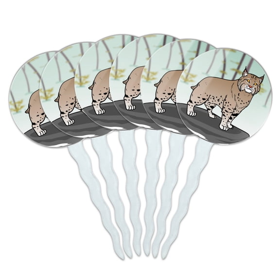 Bobcat Lynx Cat Cupcake Picks Toppers Decoration Set of 6