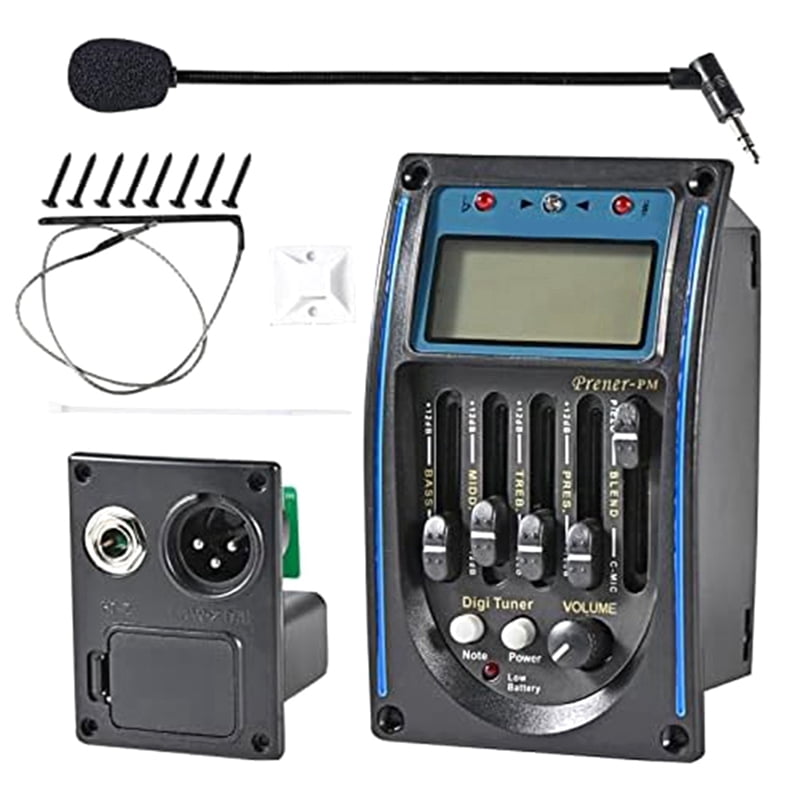 2X Acoustic Guitar Pickup,5 Band EQ Equalizer Guitar Preamp Piezo Pickup Tuner with Mic LCD Display
