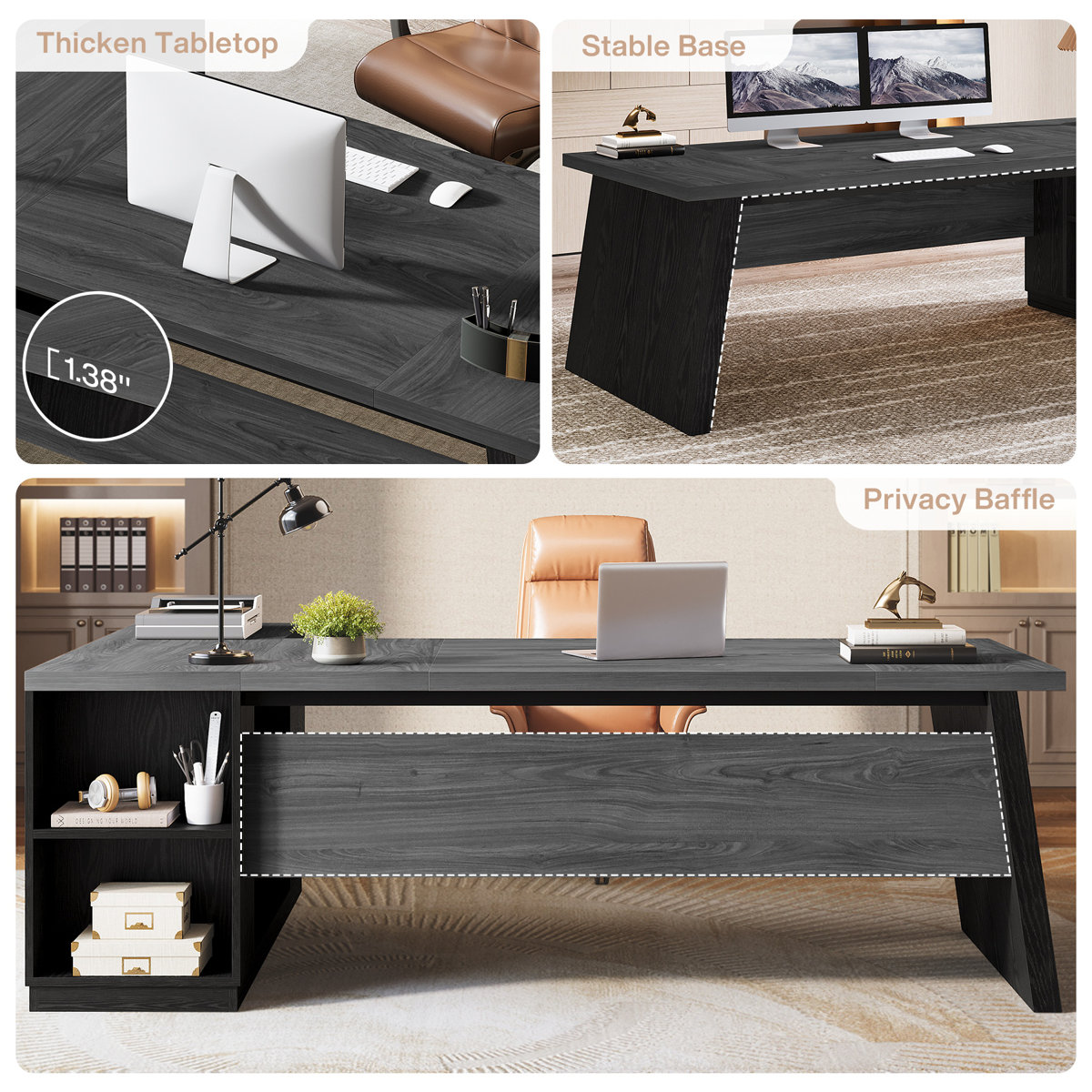 Tribesigns 78-Inch L Shaped Large Executive Desk (Gray & Black)