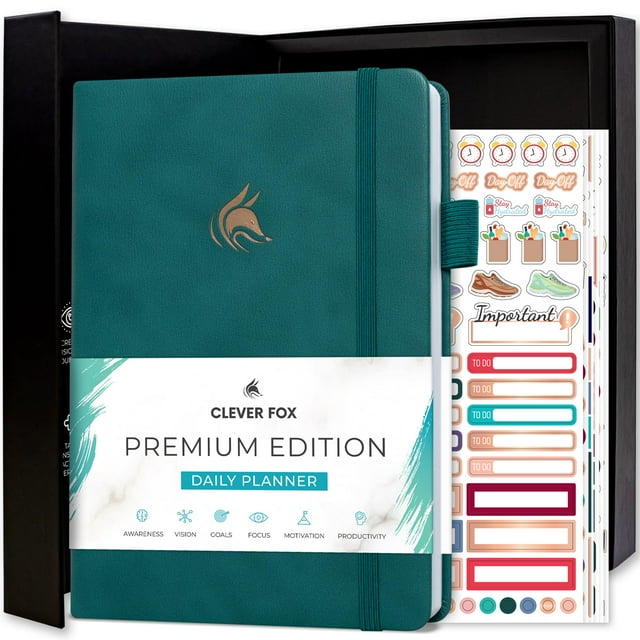 Clever Fox Planner Daily Premium - Planificador Diario Sin Fecha Con Horario Horario Organizador Personal Diario De Productividad 6 Meses (Verde Azulado Oscuro)