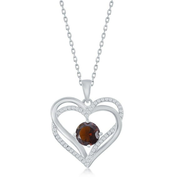 Created Birthstone Double Heart with Simulated Diamond CZ 18” Pendant Necklace | Valentine’s Jewelry for Women or Teens-Garnet