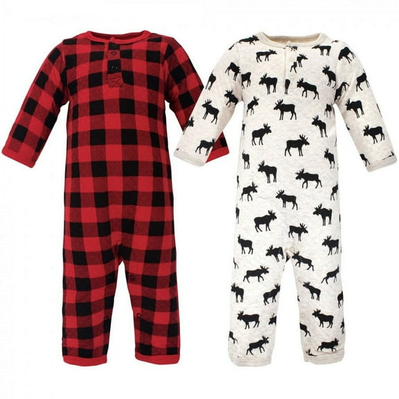 Hudson Baby Infant Boy Premium Quilted Coveralls 2pk, Moose, 0-3 Months