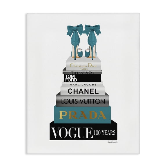Stupell Industries Modern Turquoise Heels on Bookstack Canvas Art, 24 x 30, by Amanda Greenwood