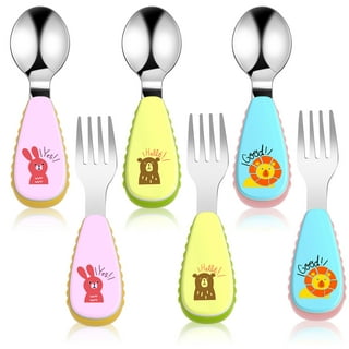 Baby Products Online - Spoon Fork Training Baby Eating Newborn Easy to Hold Baby  Food Feeding Kids Forks Feeding Flat Utensils - Kideno