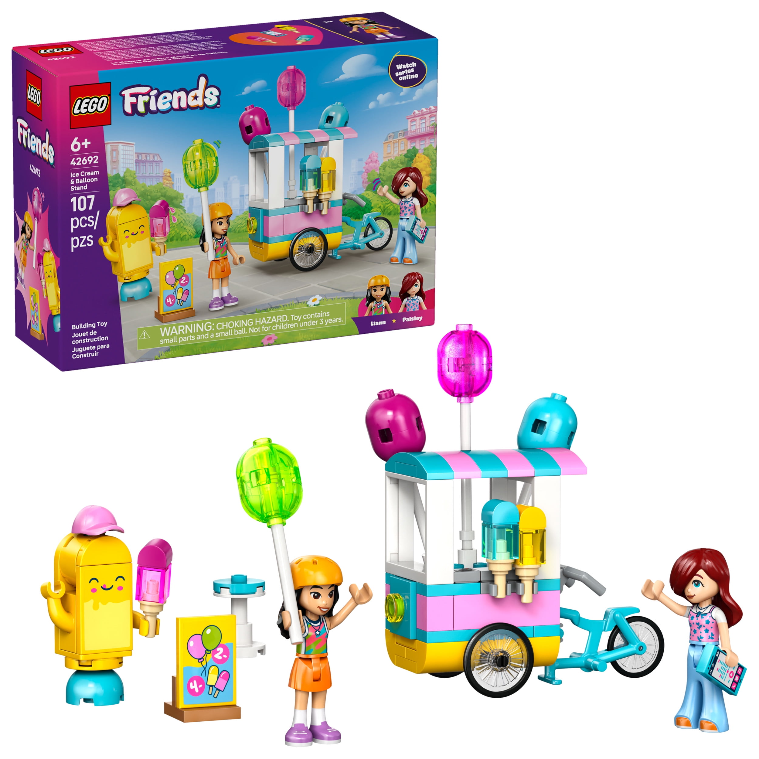LEGO Friends Ice Cream & Balloon Stand Building Toy for Girls & Boys - Pretend Play Set for Kids, Ages 6+ - W/Liann & Paisley Minidolls & Accessories - Gift Idea for Birthdays - 42692