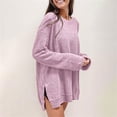 thumbnail image 4 of ManxiVoo Women Loose Round Neck Long Sleeve Top Waffle Texture Slit Hem Comfort Fit Casual Pullover Soft Stretch Blouse L Size Light Violet, 4 of 7