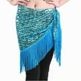 thumbnail image 3 of Nfurl Sequin Tassel Skirt for Women Shiny Belly Dance Hip Scarf Rave Party Festival Mini Skirts Trendy Glitter Sparkly Fringe Skirt Light Blue Free Size, 3 of 7