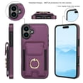 thumbnail image 5 of Premium PU Leather for iPhone 16 Card Slots Wallet Back Case, Classic with Ring Kickstand Magnetic Button Stylish Drop Protection Phone Case Cover for iPhone 16, Purple, 5 of 9