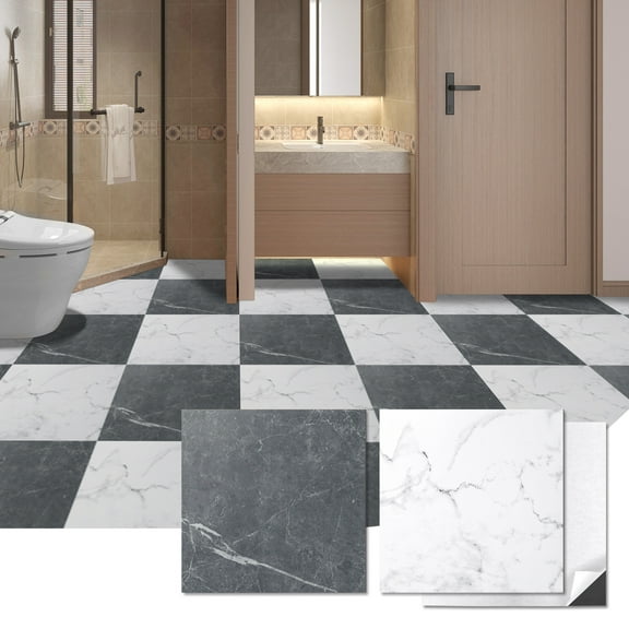 Art3d 30 Tiles 12 x 12 inch Peel and Stick Vinyl Floor Tiles, Self Adhesive Waterproof Flooring Planks, 15 Tiles in Black and 15 Tiles in White, Cover 30 Sq.ft