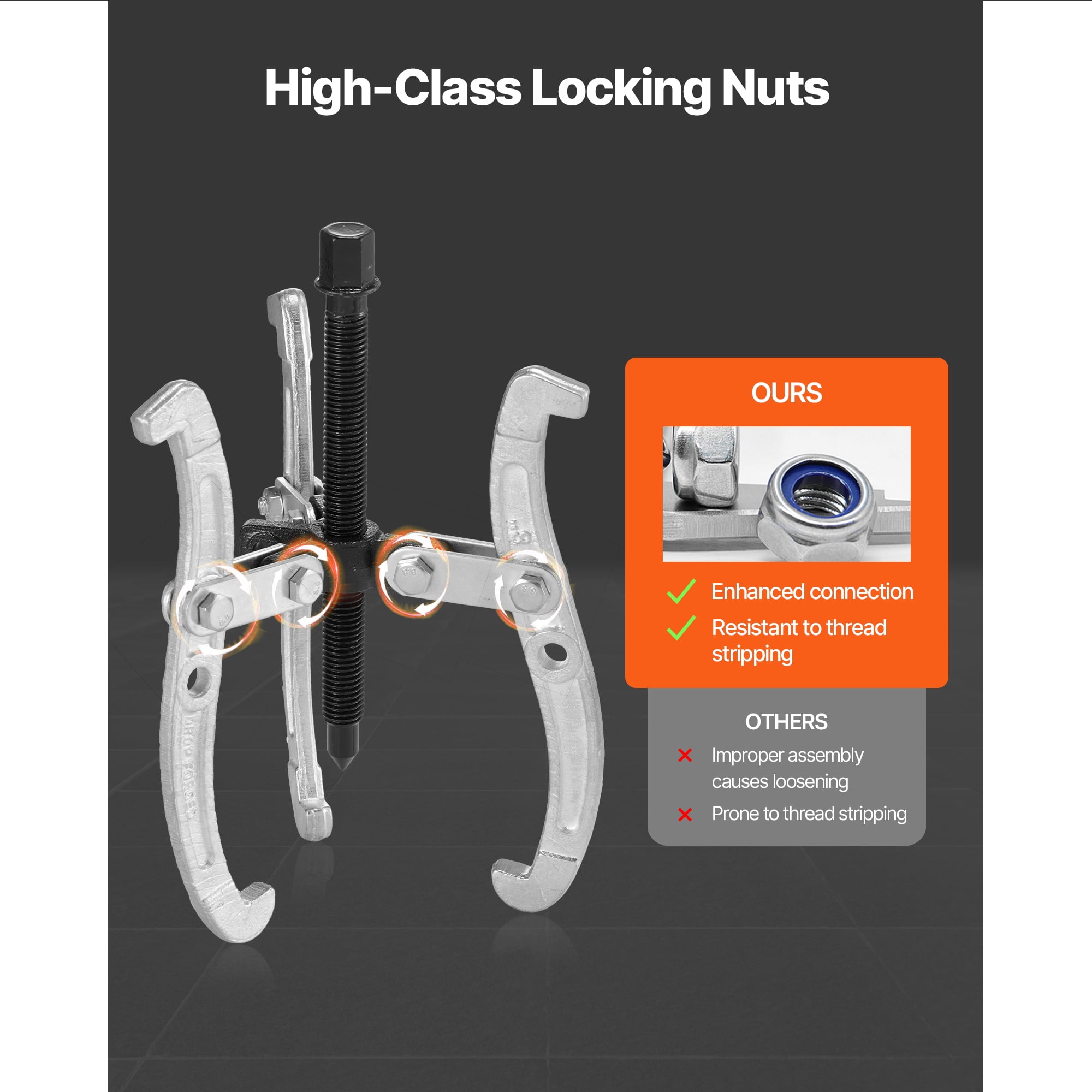 KFFKFF Gear Puller Set, 3 in/4 in/6 in/8 in with Reversible Jaws, 2 Jaw/3 Jaw Pulley Puller Tool, 4-Piece Heavy-Duty Kit
