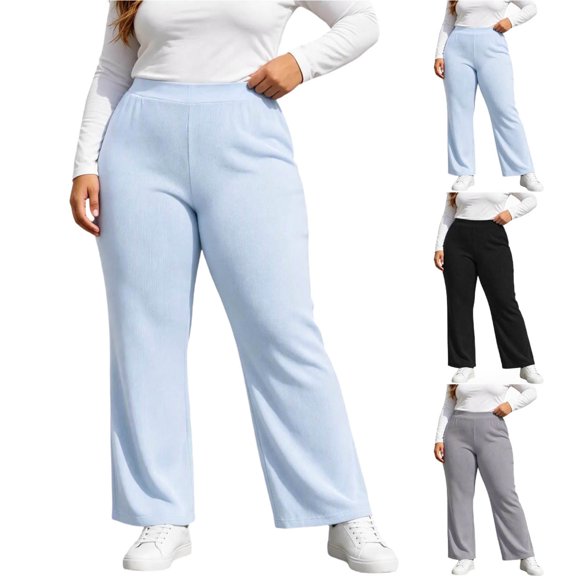 Mifsaly Plus Size Women's Straight Leg Sweatpants Ribbed Knit Elastic Waist Lounge Pants Fall Winter Trendy Daily Going Out Athletic Casual Clothing