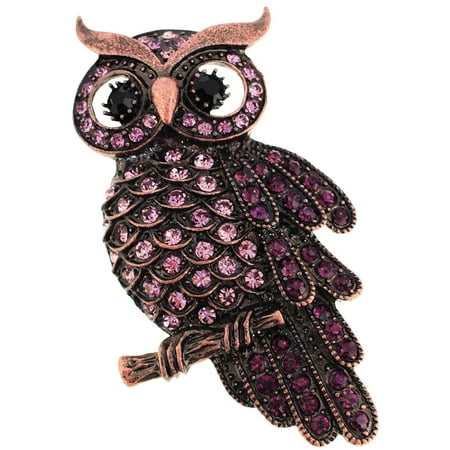 Amethyst Bar Pin - Vintage Style Amethyst Purple Owl Bird Crystal Pin Brooch