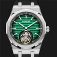 thumbnail image 3 of AESOP Real Flying Tourbillon Skeleton Mechanical Manual Winding Wrist Watch Men Sapphire Crystal Diamond Business Dress Hollow Super Luminous Clock Man Gradient Dial Stainless Steel Rubber, 3 of 6