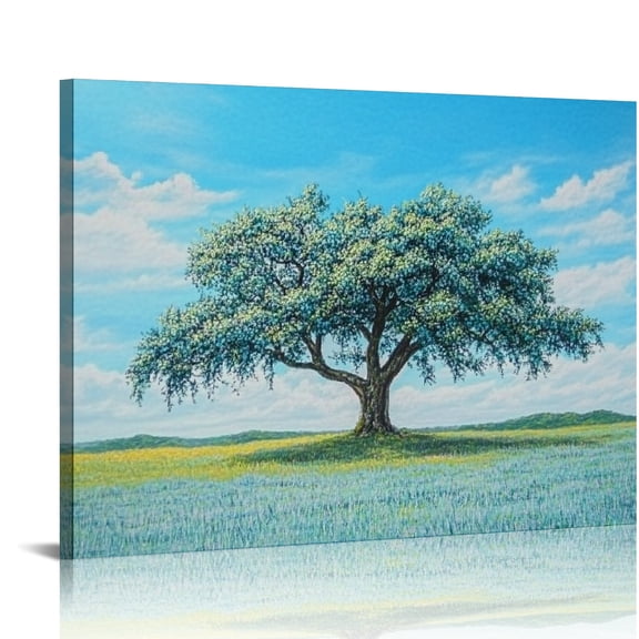 ZFLMY Landscape Wall Art Green Blue Tree Landscape Painting Nature Life Tree Picture Artwork Living Room Bedroom Bathroom Dining Room Kitchen Home Office Wall Mount 16x12in