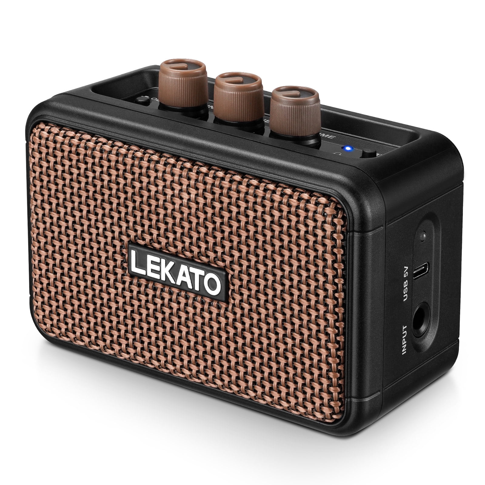 LEKATO Mini Electric Guitar Amplifier Dual Speakers 5W Rechargeable Guitar Amp Bluetooth with Clean Overdrive Effects Retro Portable Small Guitar Amp for Practice