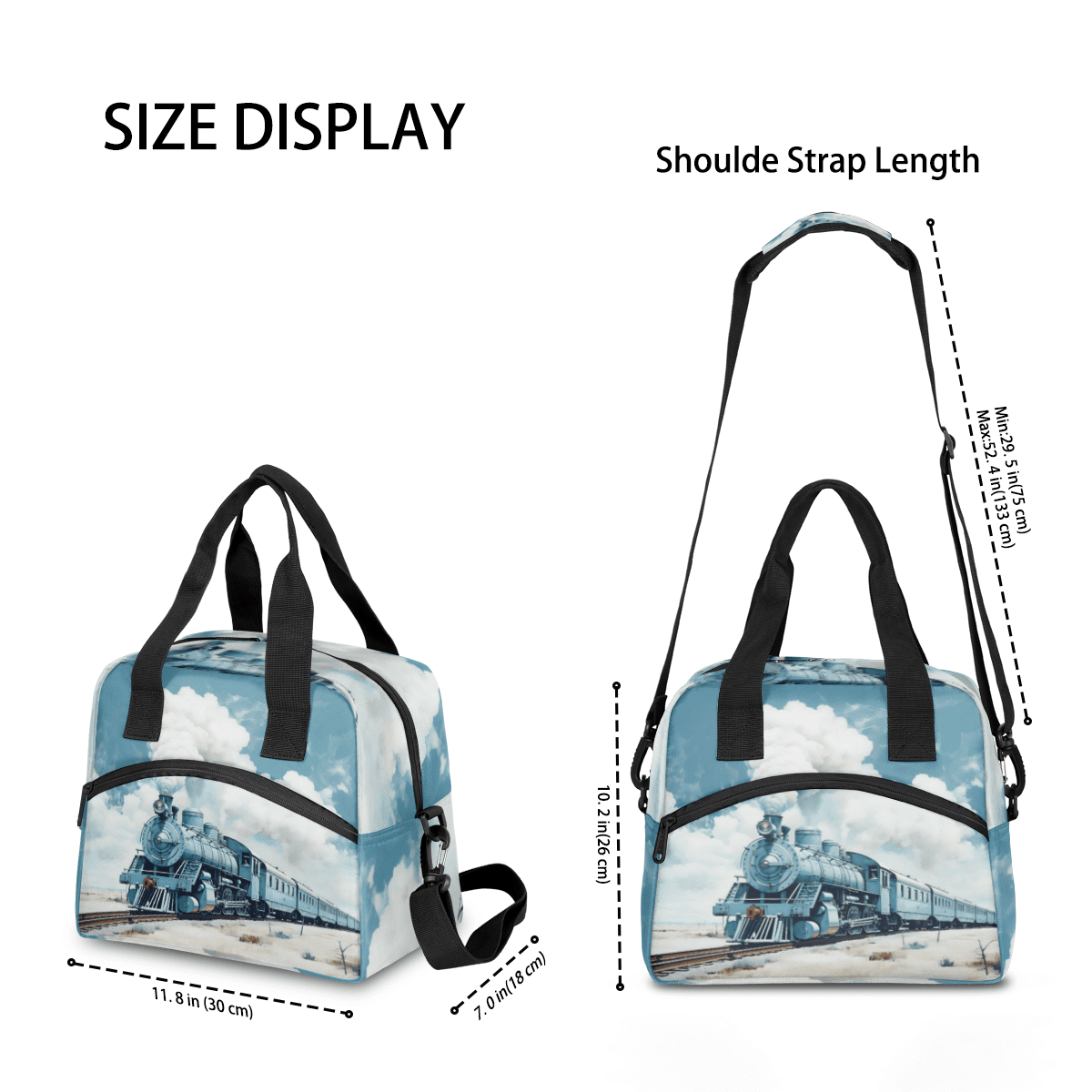 Herdesigns Steam Train Insulated Lunch Bag for Women Men Adults Large Reusable Lunch Box Leakproof Portable Cooler Tote Bags with Adjustable Shoulder Strap