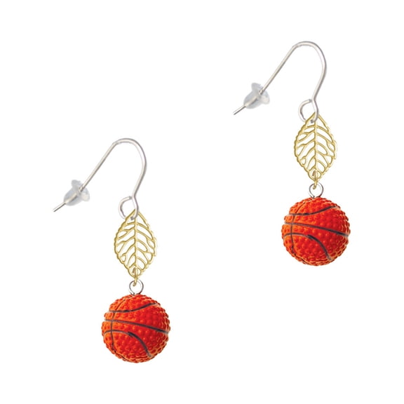 Delight Jewelry Resin Basketball Goldtone Leaf French Earrings